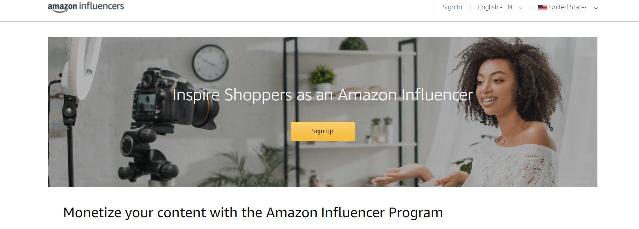 Amazon influencer program page