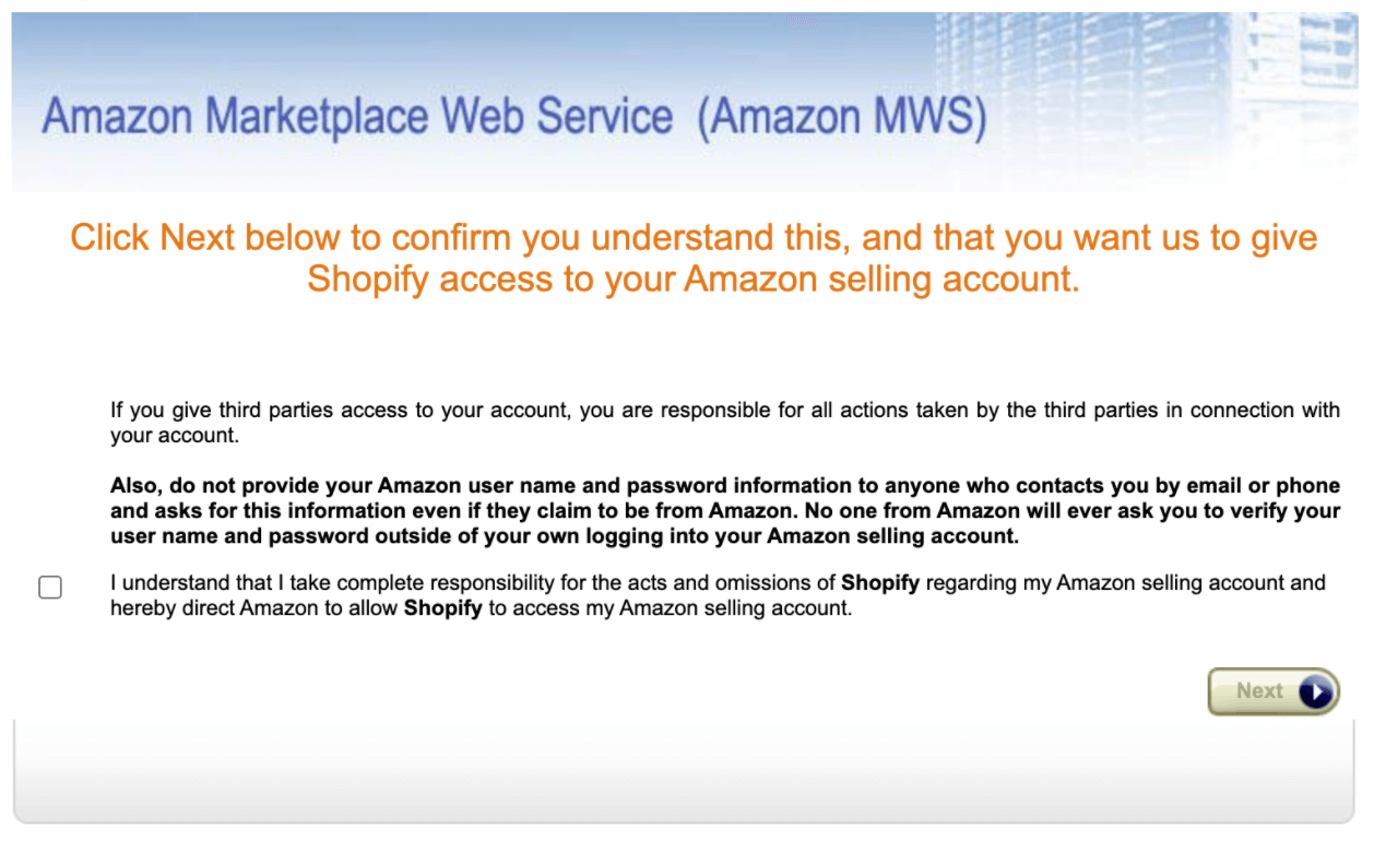 Connecting Amazon and Shopify accounts. Step 1