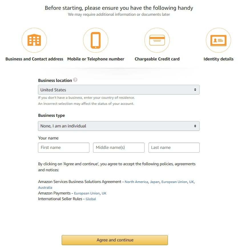 Registering Amazon Seller Account. Step 4