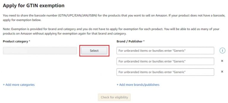 Application for GTIN exemption. Step 1 