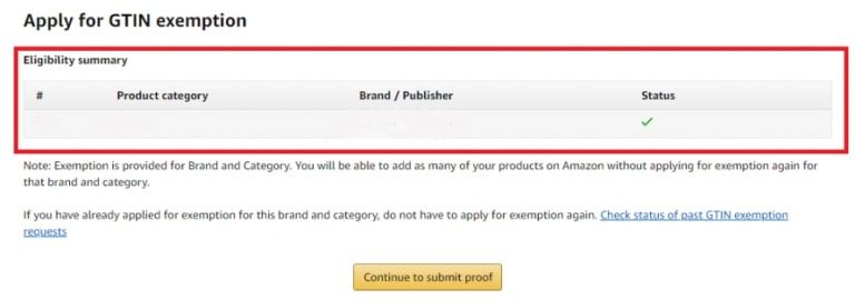 Application for GTIN exemption. Step 3