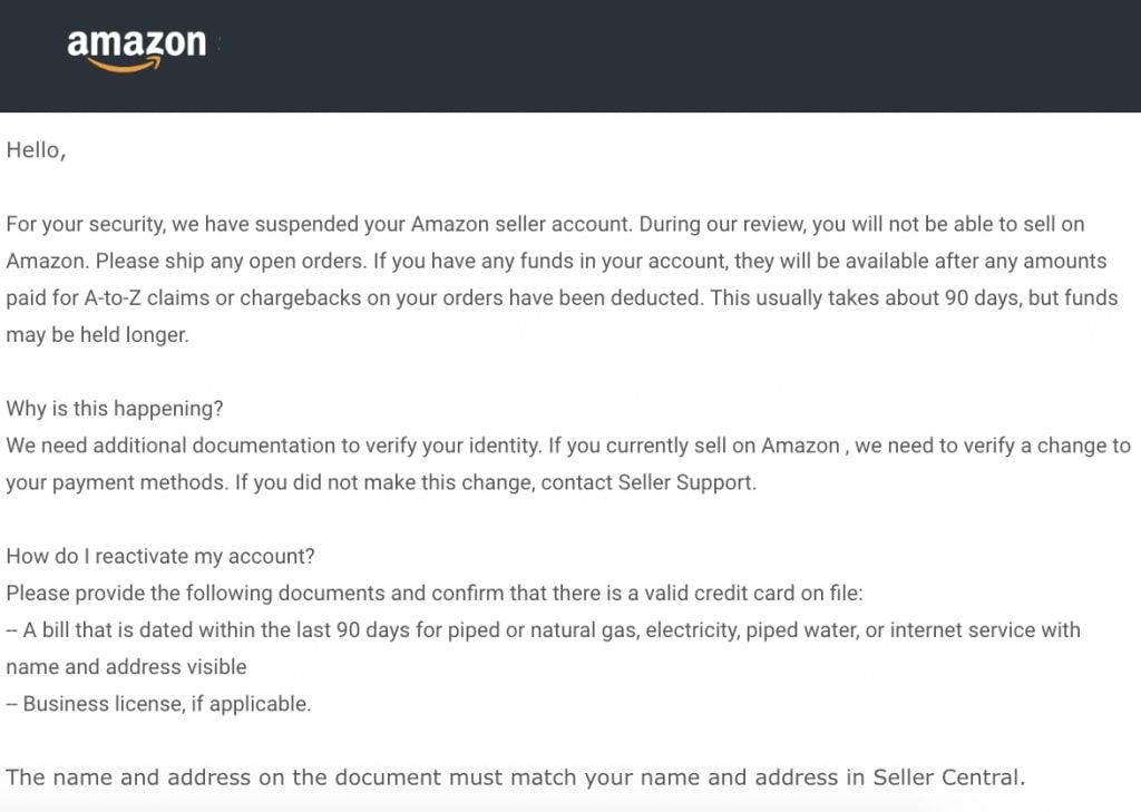 Amazon suspended account