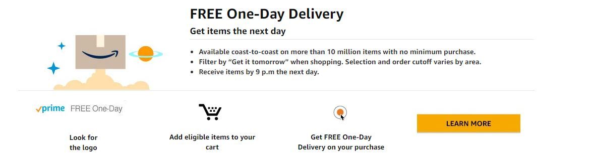 Amazon Free One-Day Delivery option