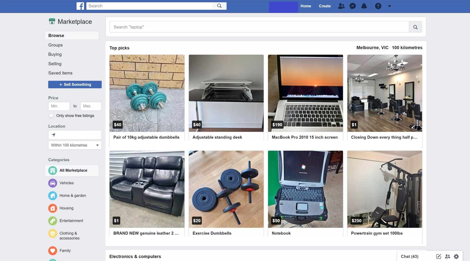 Facebook Marketplace page