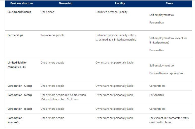 Types of business structures