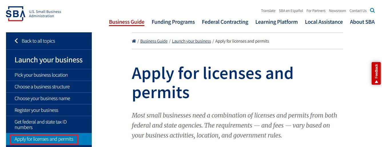 Apply for a business license on an SBA or other relevant website