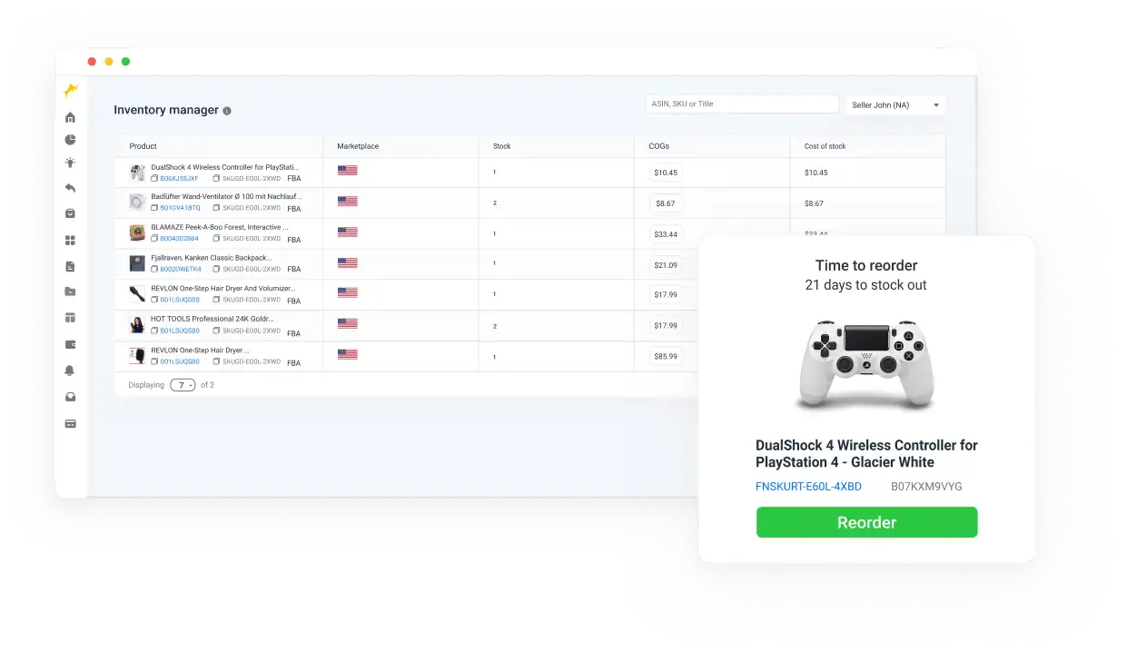 SageSeller’s Inventory Manager shows real-time status of your Amazon FBA inventory