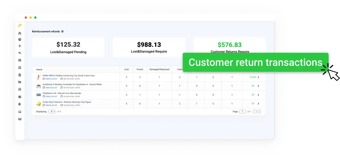 SageSeller’s Customer Return Reimbursement Dashboard tracks customer returns errors